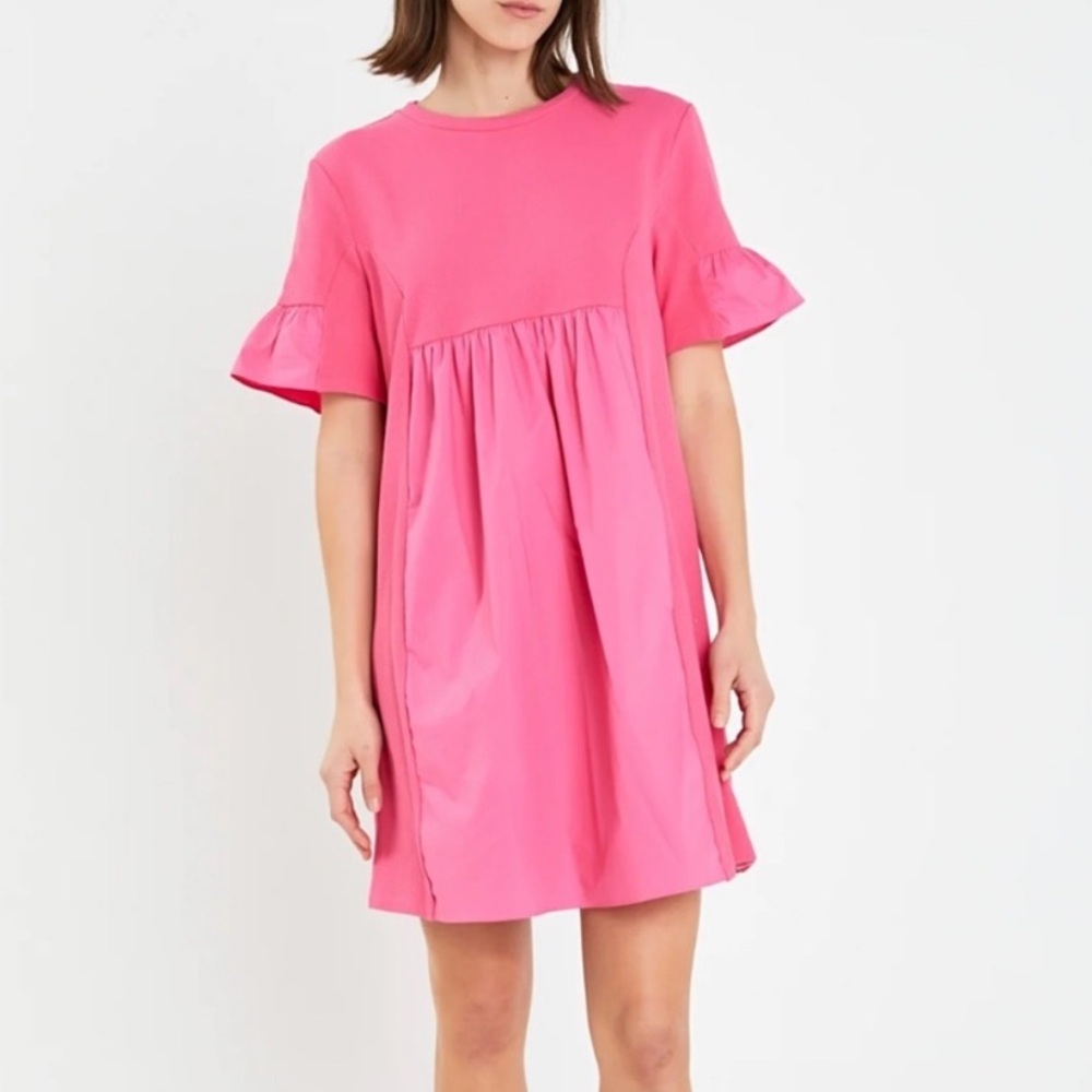 English Factory Pink Ruffle Sleeve Dress